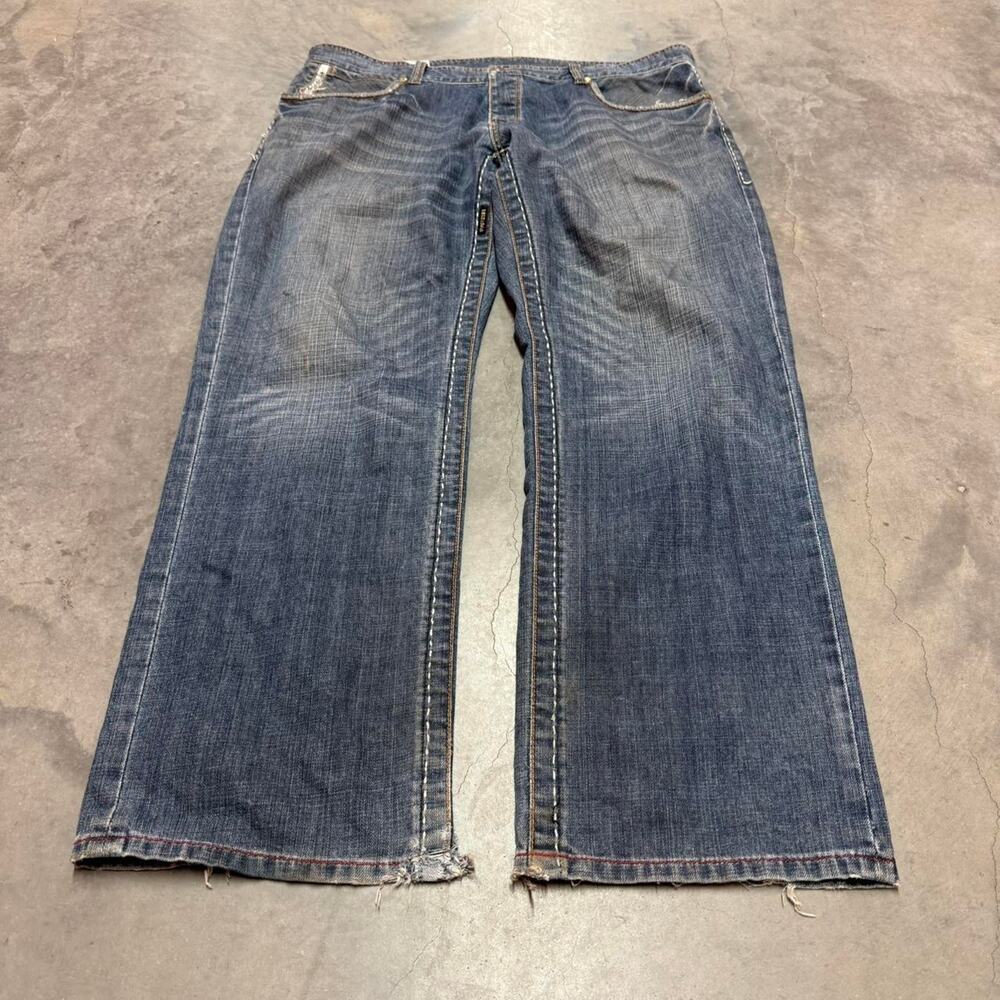 Y2K 2000s embroidered straight leg faded blue denim jeans 42